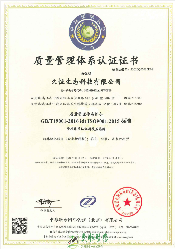 嘉善质量管理体系ISO9001证书